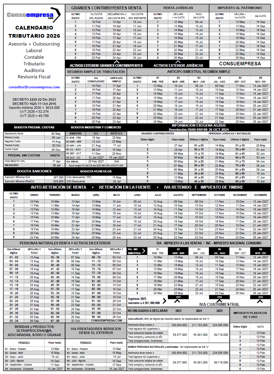 Calendario Tributario 2026 Colombia Consuempresa Calendario tributario 2026 Colombia Consuempresa